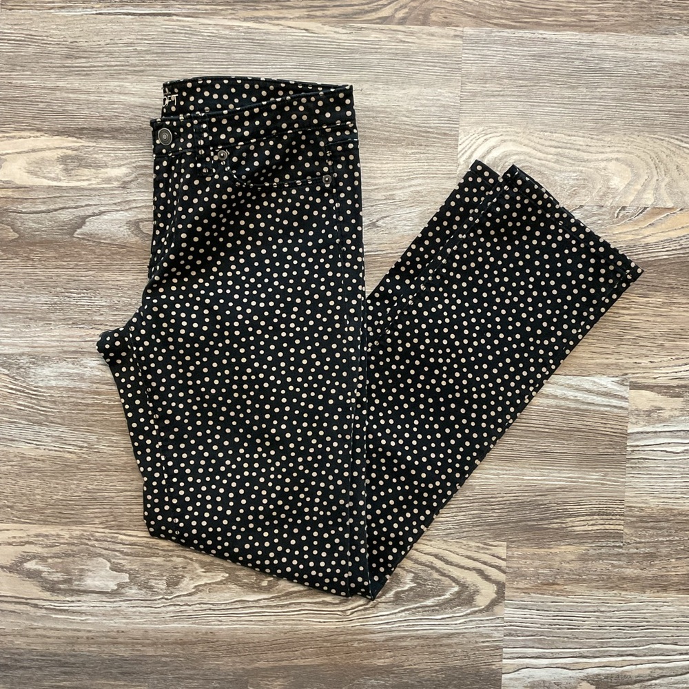Ann Taylor LOFT Modern Straight Black Tan Polka Dot Chino Pants 6/28